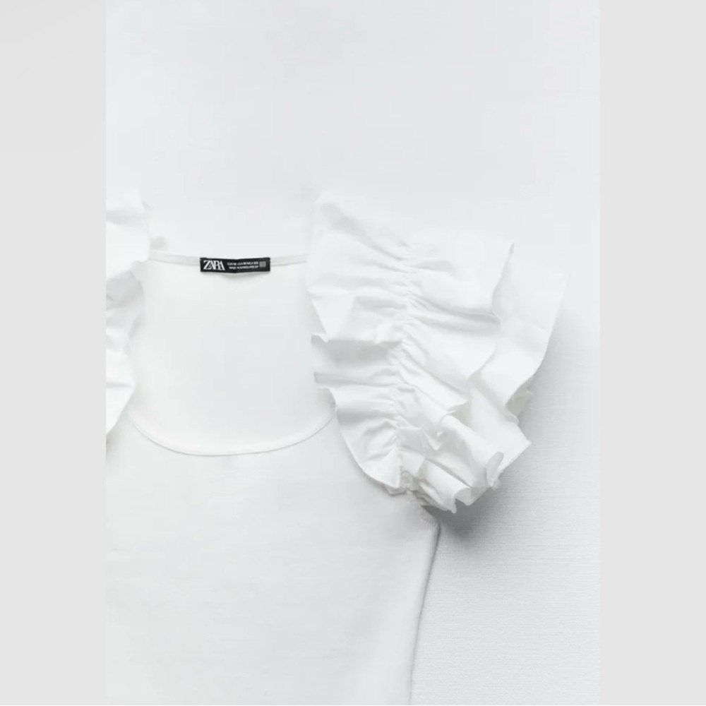 Zara White Ruffled Rib Bodysuit - Picture 9 of 16